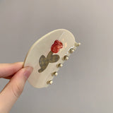 Rose Flower White Hair Claw Clip – Medium