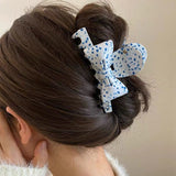 Polka Dot Double-Sided French Ribbon Hair Claw – Medium