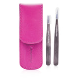 Tweezerman Petite Tweeze Set: Slant Tweezer + Point Tweezer - (With Pink Case)