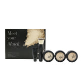 Glo Skin Beauty Meet Your Match 3 Step Foundation Kit (Face Primer + 2x Pressed Base + Perfecting Powder + Mini Kabuki Brush) - # Honey (Light / Medium) 5pcs