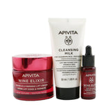 Apivita Di-Vine Beauty (Wine Elixir- Rich Texture) Gift Set: Wrinkle Lift Cream 50ml+ Face Oil 10ml+ Cleansing Milk 50ml+ Pouch 3pcs+1pouch