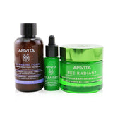 Apivita Fresh & Glow (Bee Radiant- Light Texture) Gift Set: Gel Cream 50ml+ Serum 10ml+ Cleansing Creamy Foam 75ml+ Pouch 3pcs+1pouch
