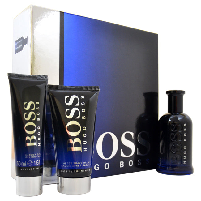 Hugo Boss Boss Bottled Night by Hugo Boss for Men 3 Pc Gift Set 3.3oz EDT Spray 2.5oz After Shave Balm 1.6oz Perfumed Shower Gel