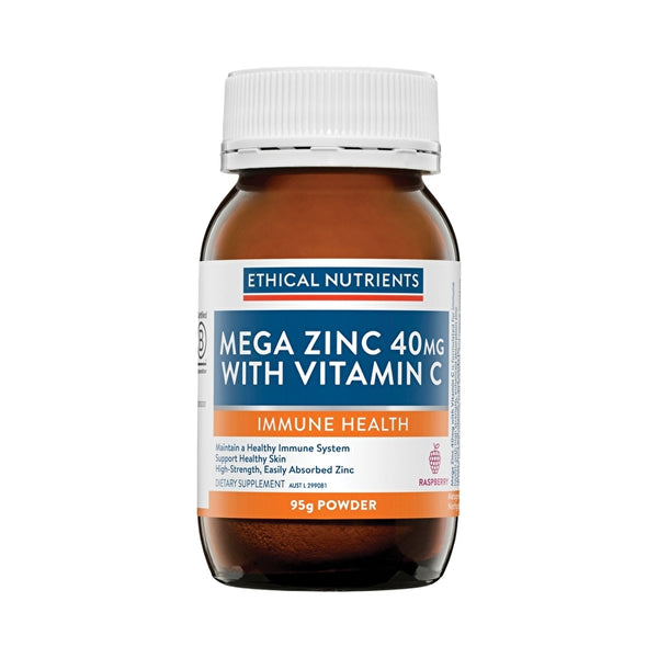 Metagenics Ethical Nutrients Mega Zinc 40mg Vit C Raspberry 95g