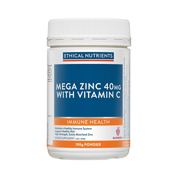 Metagenics Ethical Nutrients Mega Zinc 40mg Vit C Raspberry 190g