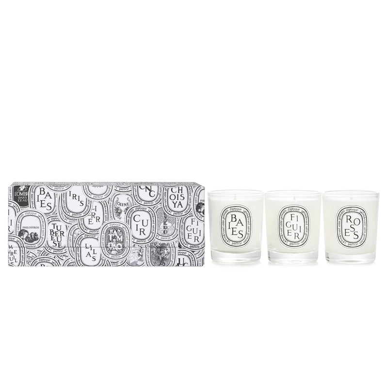 Diptyque Scented Mini Candle Discovery Set: Baies, Figuier, Roses  70g x3pcs