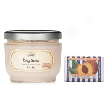 Sabon Sabon Body Scrub - Rose Tea & Nesti Dante Le Deliziose Natural Soap - Peach  2pcs