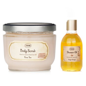 Sabon Body Scrub - Rose Tea & Shower Oil - Ginger Orange  2pcs