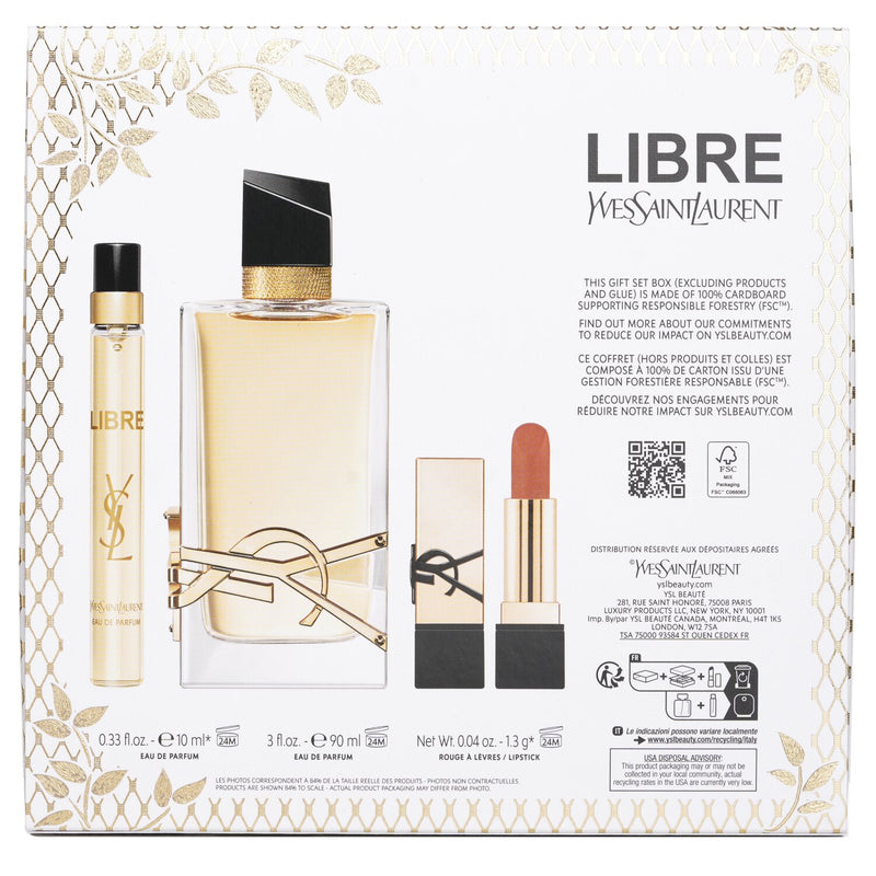 Yves Saint Laurent Libre Eau De Parfum Deluxe Gift Set: Libre Eau De Parfum Spray 90ml + Libre Eau De Parfum Spray 10ml + Lipstick 1.3g  3pcs