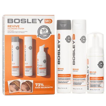 Bosley MD BosRevive Volumizing Color Safe Kit: Nourishing Shampoo 5.1oz+Volumizing Conditioner 5.1oz+Leave In Treatment 3.4oz  3pcs