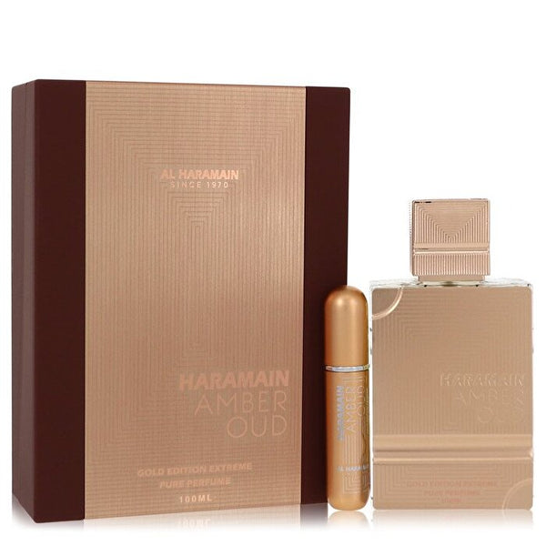 Al Haramain Al Haramain Amber Oud Gold Edition Extreme Gift Set 3.4 Pure Perfume Spray + 0.34 oz Refillable Spray 100ml/3.4oz