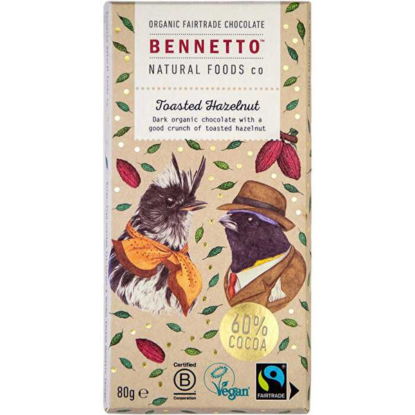 Bennetto Organic Dark Chocolate Toasted Hazelnut 12x80g