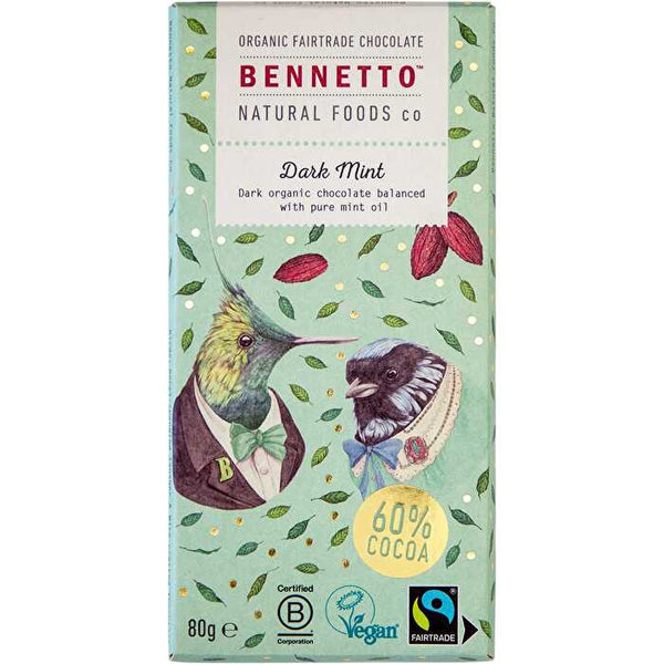 Bennetto Organic Dark Chocolate Dark Mint 12x80g