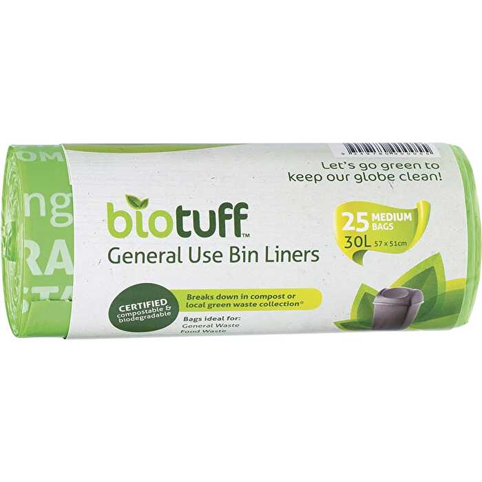 Biotuff General Use Bin Liners Medium Bags 25pk 30L