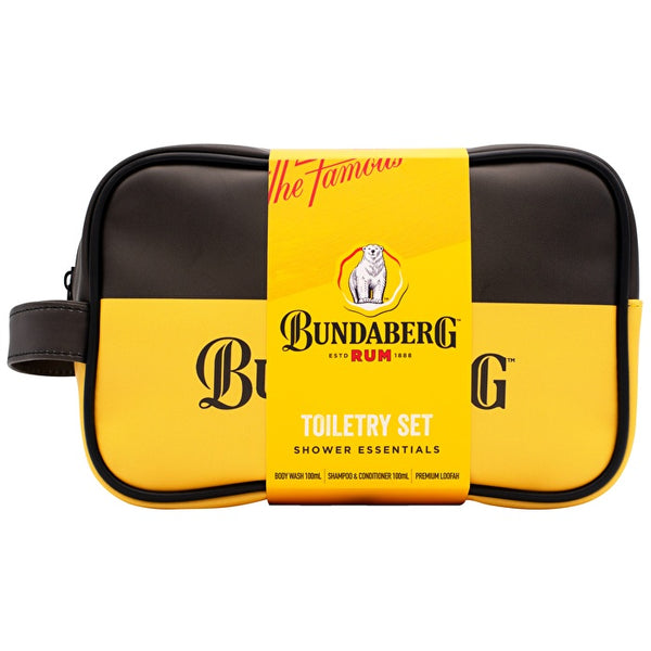 Bundaberg Rum Travel Set Body Wash Shampoo And Conditioner Loofa And Cosmetic Bag 100ml