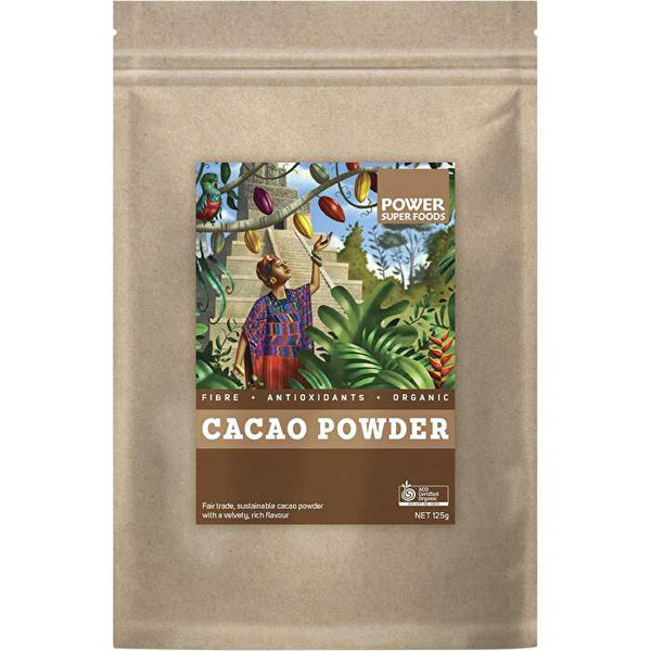 Power Super Foods Cacao Powder Kraft Bag Certified Organic 125g