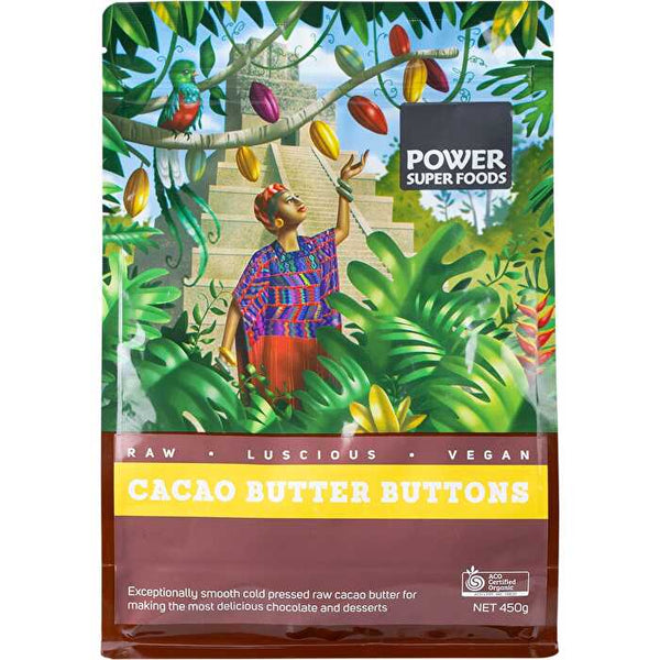 Power Super Foods Cacao Butter Buttons Raw Certified Organic 450g