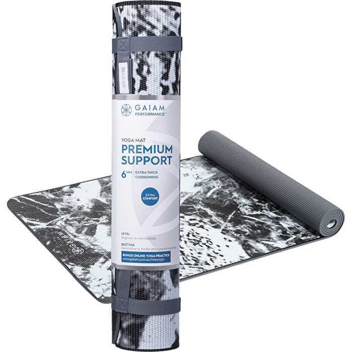 Gaiam Yoga Mat Premium Support 6mm Dark Marble 61cm x 173cm