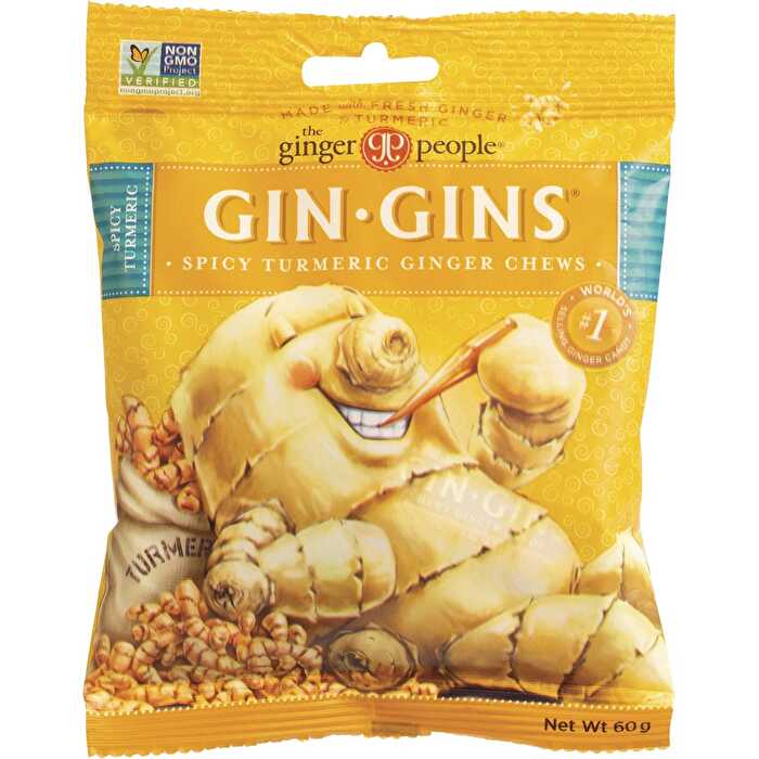 The Ginger People Gin Gins Ginger Candy Bag Chewy Spicy Turmeric 12x60g