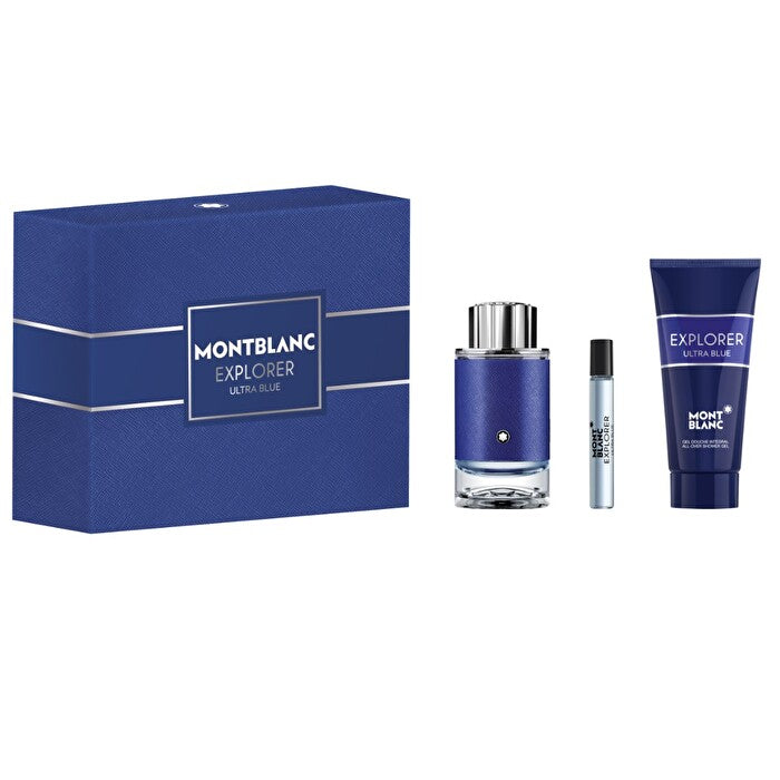 Mont Blanc Explorer Ultra Blue 3pc Set - Eau De Parfum & Shower Gel Travel Spray 7.5ml 100ml