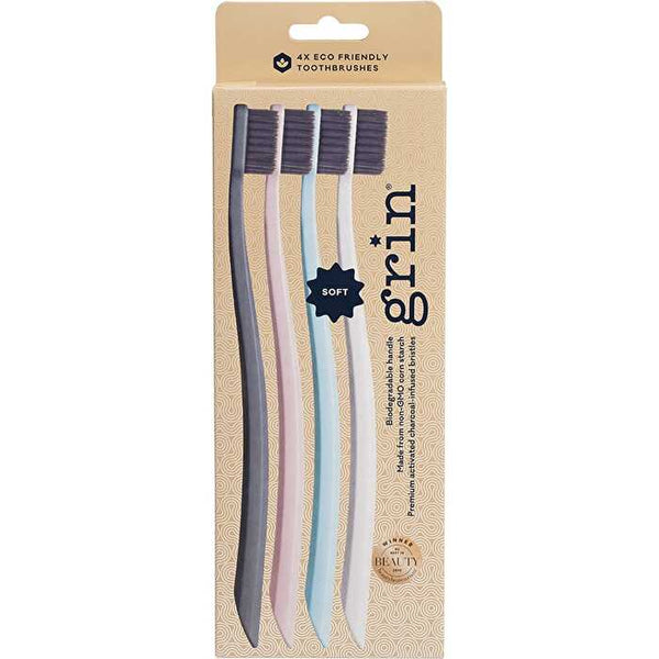 Grin Biodegradable Toothbrush Soft Mint-Ivory-Navy-Pink 8x4pk