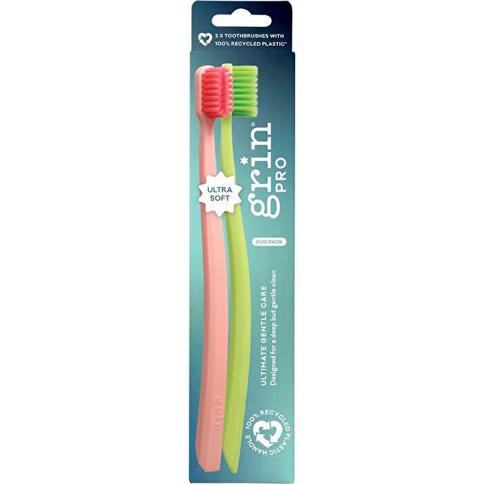 Grin Pro Ultimate Gentle Toothbrush Ultra Soft Pink, Green 8x2pk