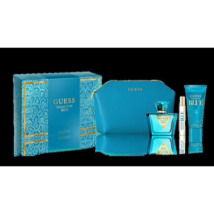 Guess Seductive Blue Woman 4pc Set- Eau De Toilette & Body Lotion & 15ml Eau De Toilette & Pouch 75ml 100ml