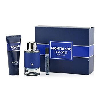 Mont Blanc Explorer Ultra Blue 3pc Set - Eau De Parfum & Travel Spray & All Over Shower Gel 100ml 7.5ml