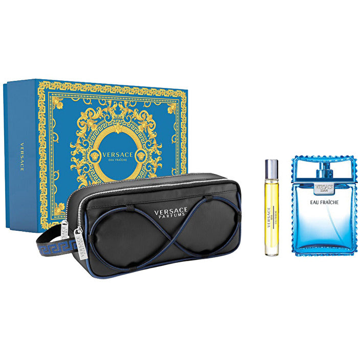 Versace Man Eau Fraiche - Eau De Toilette & Travel Spray & Toiletries Bag 100ml 9ml