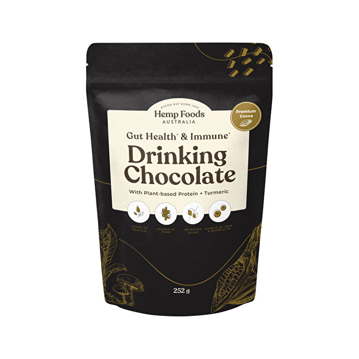 Hemp Foods Australia Drinking Chocolate Gut Health + Immune With Plant-Based Protein + Turmeric 252g