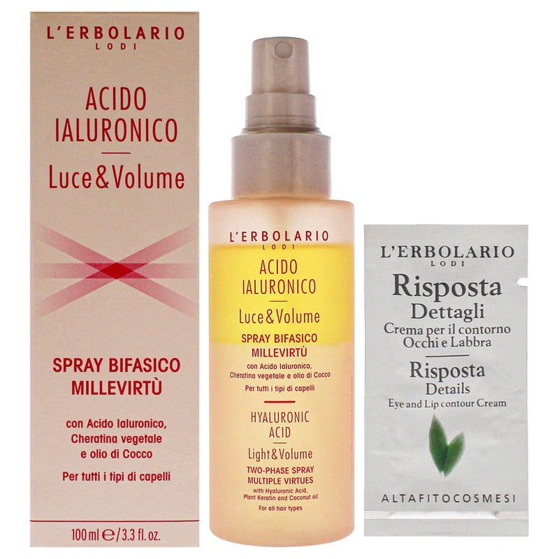 LErbolario Hyaluronic Acid Light and Volume Two Phase Spray by LErbolario for Unisex - 3.3 oz Hair Spray