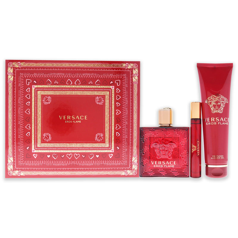 Versace Versace Eros Flame by Versace for Men - 3 Pc Gift Set 3.4oz EDP Spray, 0.3oz EDP Spray, 5.0oz Perfumed Shower Gel