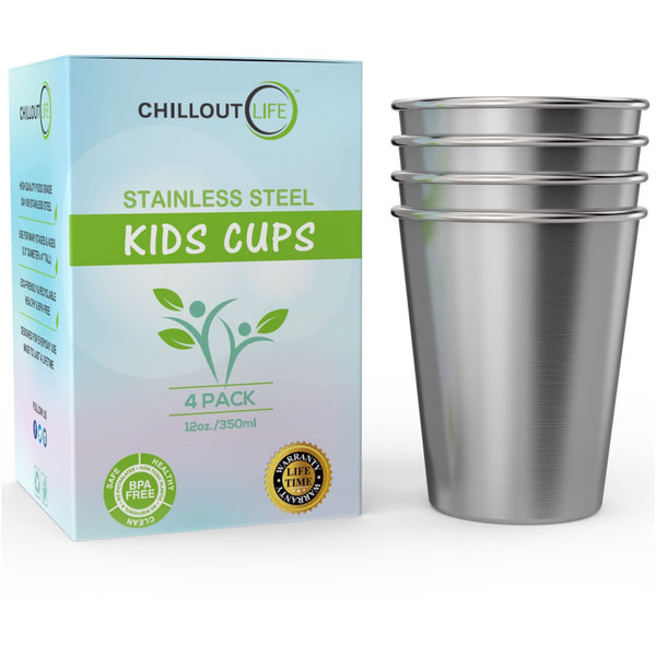 Chillout Life Stainless Steel Kids Cups Set by Chillout Life for Kids - 4 x 12 oz Cup
