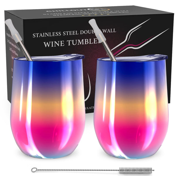 Chillout Life Stainless Steel Double Wall Wine Tumbler - Rainbow by Chillout Life for Unisex - 2 x 12 oz Tumbler