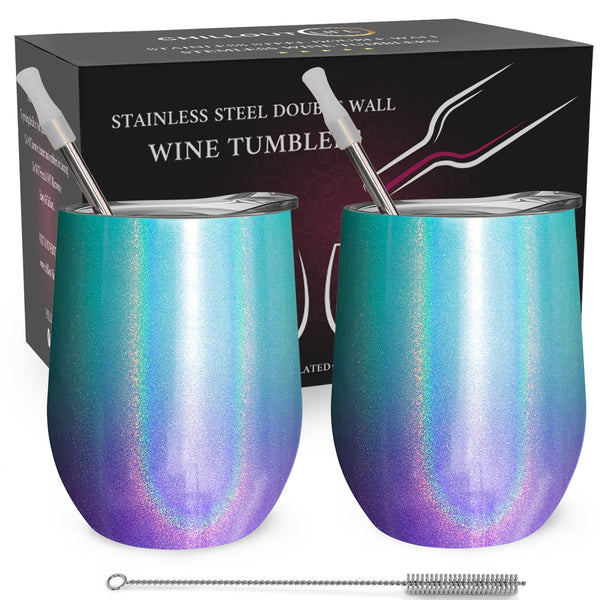 Chillout Life Stainless Steel Double Wall Wine Tumbler - Mermaid Sparkle by Chillout Life for Unisex - 2 x 12 oz Tumbler