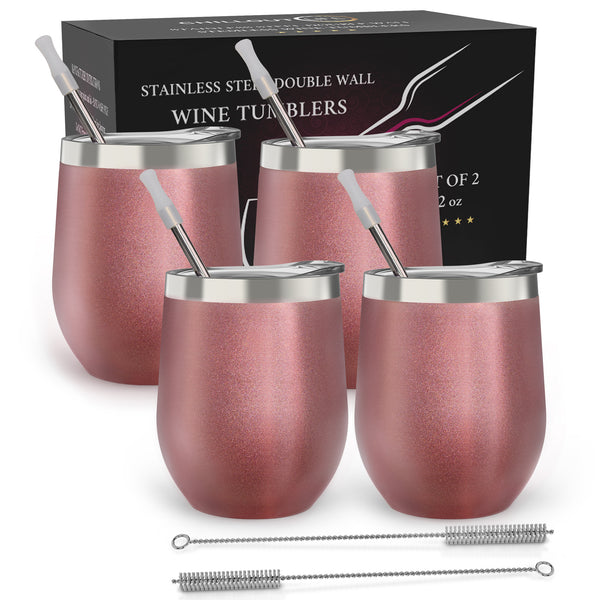 Chillout Life Stainless Steel Insulated Wine Tumbler - Rose Gold by Chillout Life for Unisex - 4 x 12 oz Tumbler