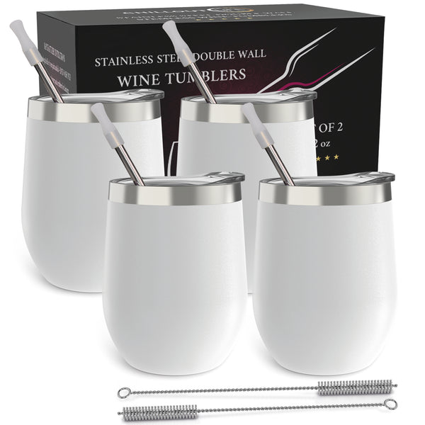 Chillout Life Stainless Steel Double Wall Wine Tumbler - White by Chillout Life for Unisex - 4 x 12 oz Tumbler