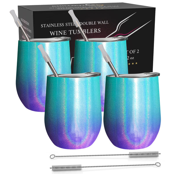 Chillout Life Stainless Steel Double Wall Wine Tumbler - Mermaid Sparkle by Chillout Life for Unisex - 4 x 12 oz Tumbler