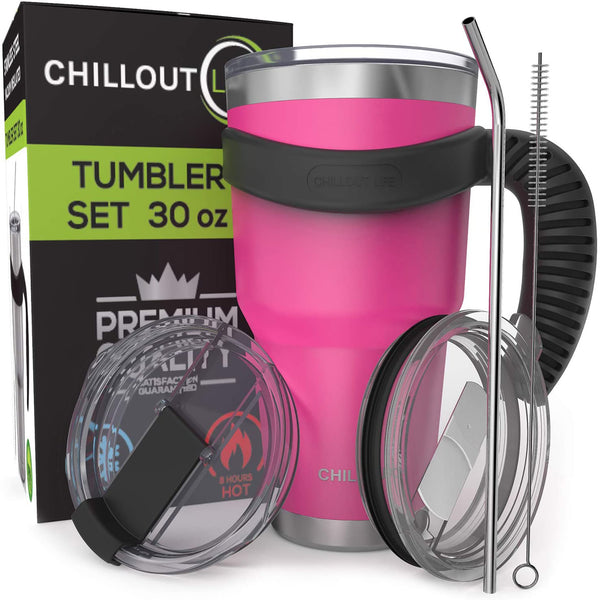 Chillout Life Stainless Steel Tumbler with Handle - Hot Pink by Chillout Life for Unisex - 6 x 30 oz Tumbler