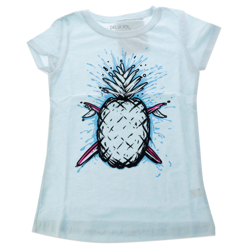 DelSol Kids Premium Crew Tee - Pineapples - Ice Blue by DelSol for Kids - 1 Pc T-Shirt (YXS)