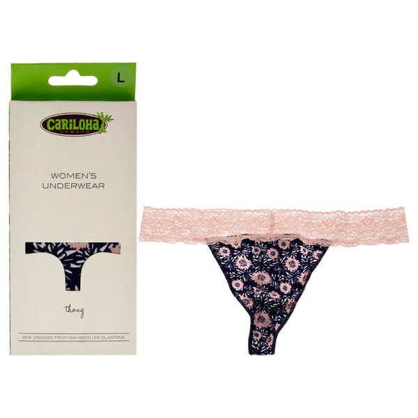 Bamboo Lace Thong - Navy Floral by Cariloha for Women - 1 Pc Underwear (L)