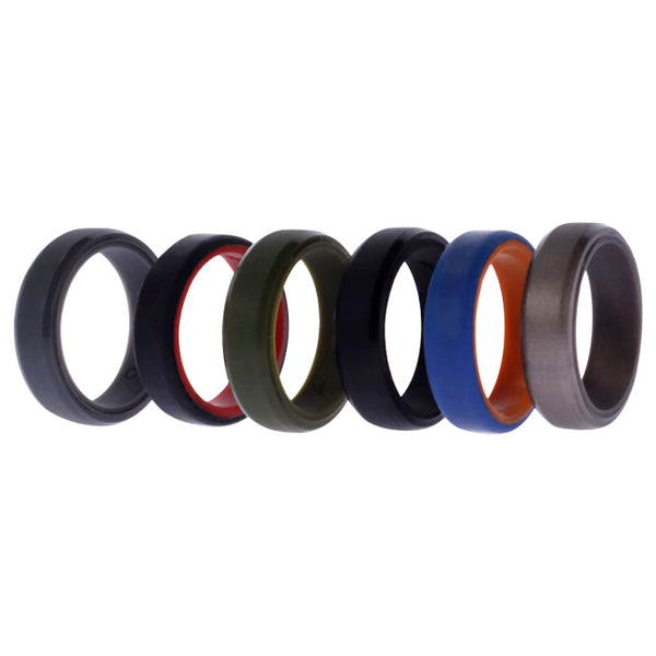 Silicone Wedding 6mm Brush 2Layer Solid Ring Set by ROQ for Men - 6 x 9 mm Ring