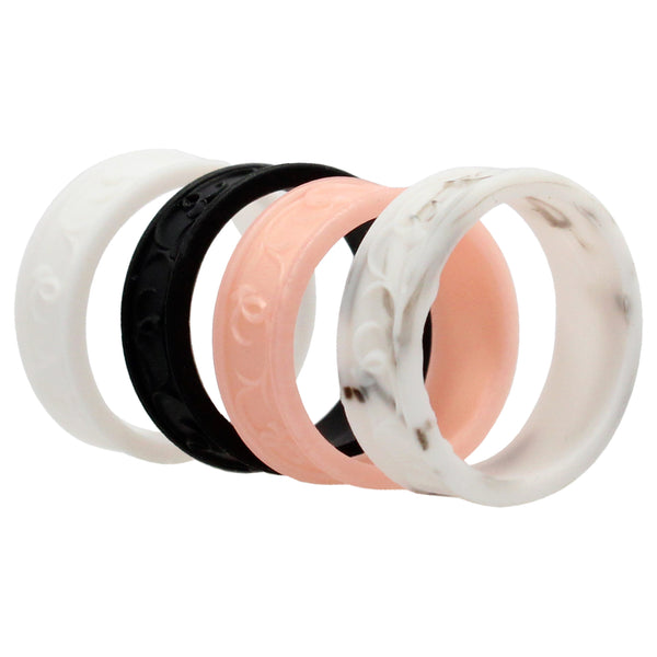 Silicone Wedding Flower Ring Set - Marble by ROQ for Women - 4 x 9 mm Ring