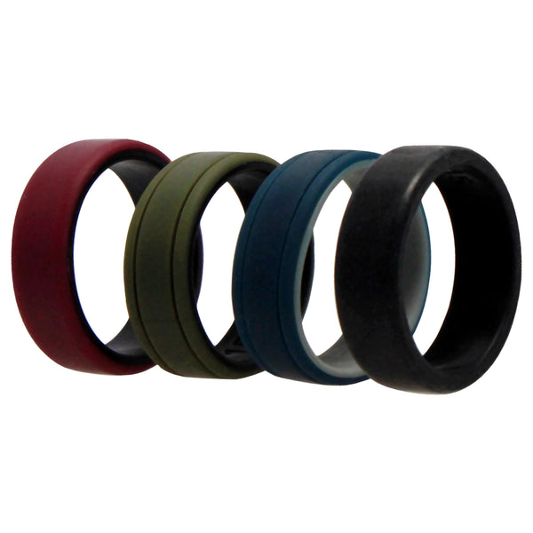 Silicone Wedding 2Layer Lines Ring Set - Bordo by ROQ for Men - 4 x 15 mm Ring