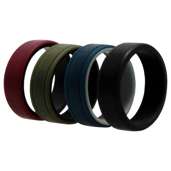 Silicone Wedding 2Layer Lines Ring Set - Bordo by ROQ for Men - 4 x 16 mm Ring