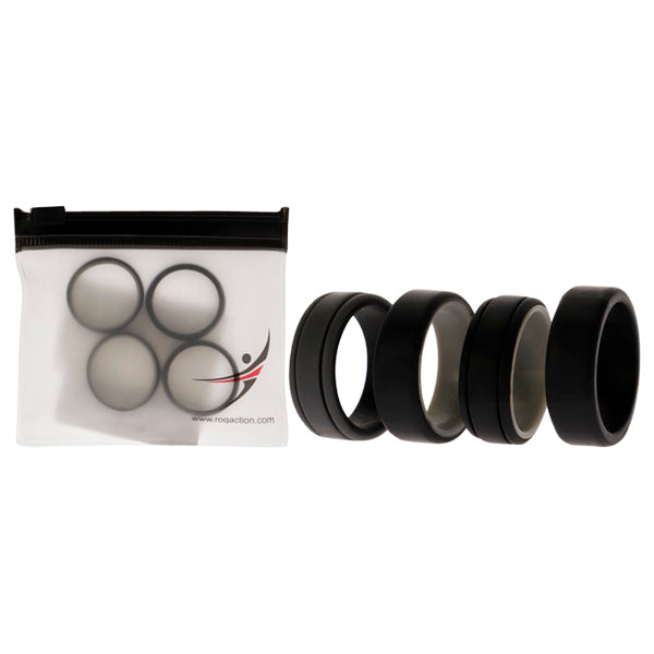 Silicone Wedding 2Layer Lines Ring Set - Black by ROQ for Men - 4 x 10 mm Ring