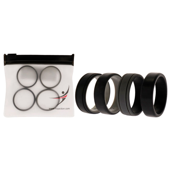 Silicone Wedding 2Layer Lines Ring Set - Black by ROQ for Men - 4 x 15 mm Ring