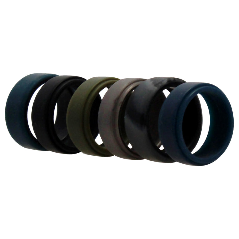 Silicone Wedding 2Layer Beveled 8mm Ring Set - Black-Camo by ROQ for Men - 6 x 7 mm Ring