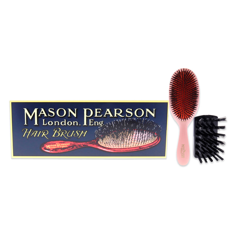 Mason Pearson Extra Small Pure Bristle Brush - B2 Pink by Mason Pearson for Unisex - 2 Pc Hair Brush and Cleaning Brush