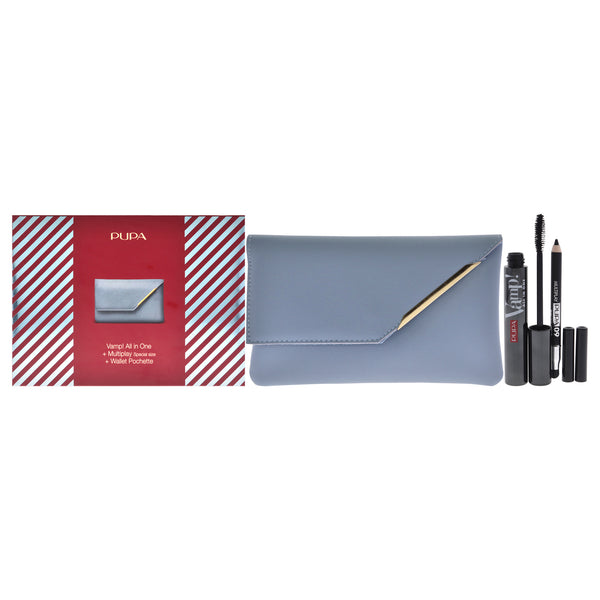 Pupa Milano Vamp! All in One and Multiplay Set by Pupa Milano for Women - 3 Pc 0.30oz Vamp! All in One Mascara - 101 Black, 0.03oz Multiplay Eye Pencil - 09 Black, Wallet